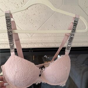 Victoria's Secret Pink Lace Push Up Bra with Rhinestone Straps